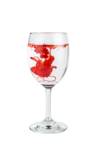 Glas Wasser Wein Tinte Isoliert Auf Weißem Hintergrund — Stockfoto