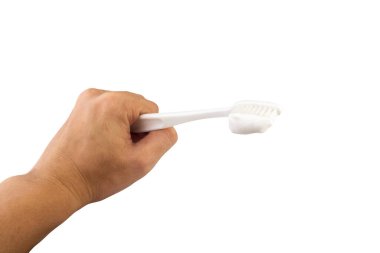 Diş fırçası elini beyaz arkaplanda izole et.