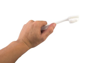 Diş fırçası elini beyaz arkaplanda izole et.