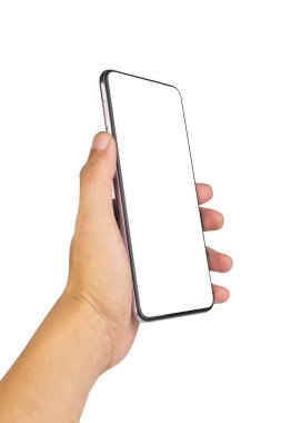 telefon eli beyaz arkaplanda izole edildi.