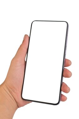 telefon eli beyaz arkaplanda izole edildi.