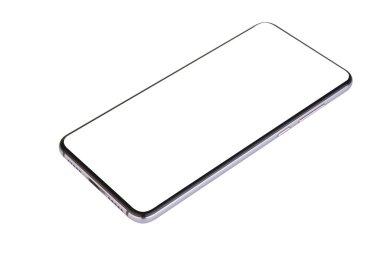 Beyaz arkaplanda siyah telefon izole edildi.