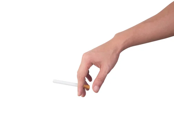 Χέρι Κρατήστε Τσιγάρο Που Απομονώνονται Λευκό Φόντο — Φωτογραφία Αρχείου