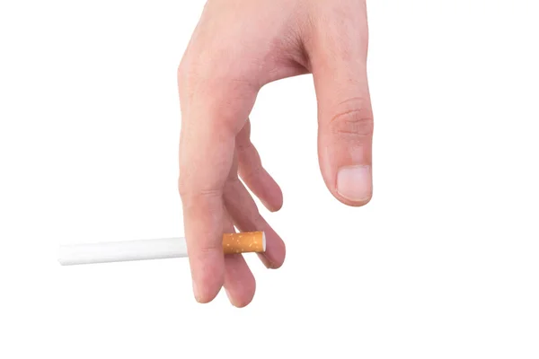 Main Tenir Cigarette Isolé Sur Fond Blanc — Photo