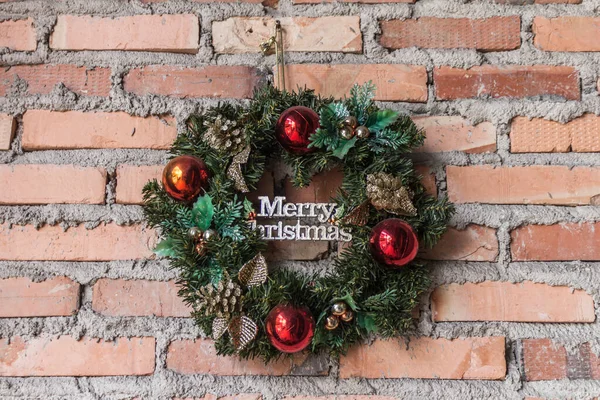 Vrolijk Kerstfeest Cirkel Baksteen Muur — Stockfoto