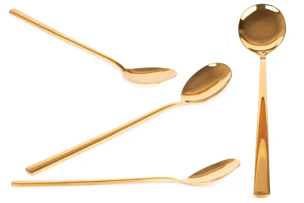 Spoon Brass Gold Isolated White Background — Stock Photo, Image