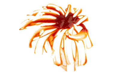 Ketçap, beyaz arka planda izole edilmiş bir fincan domatesin içinde..