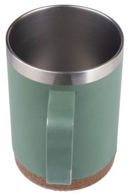 Paslanmaz çelik bardak rengi beyaz arkaplanda izole edilmiş yeşil.