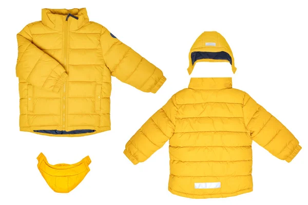 Winterjassen Voor Kinderen Stijlvol Geel Warm Donsjas Voor Kinderen Met — Stockfoto
