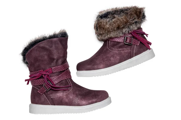 Botas Invierno Para Niños Primer Plano Par Elegantes Botas Invierno —  Fotos de Stock