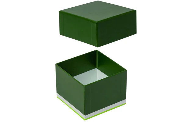 Подарочная Коробка Изолирована Крупный План Зеленого Открытого Подарка Подарочной Коробки — стоковое фото