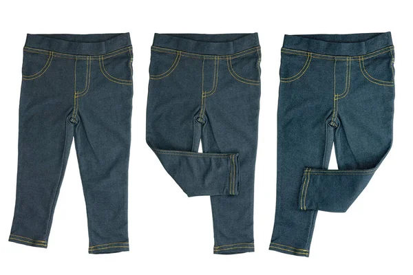 Jeans Isolerade Uppsättning Trendiga Snygga Blå Denim Byxor Eller Byxor — Stockfoto