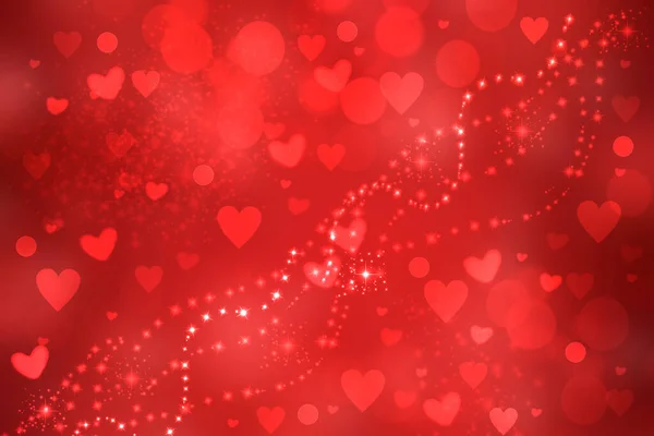 Abstrato Borrão Festivo Fundo Pastel Vermelho Brilhante Com Corações Estrelas — Fotografia de Stock