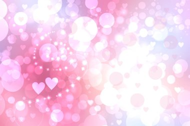 Düğün ya da sevgililer günü kartı şablonu. Soyut neşeli bulanık, parlak, pembe renkli arka plan. Pembe kalpler Bokeh 'i seviyor ve düğün günü için yıldızlar var. Boşluklu romantik desenli arkaplan.