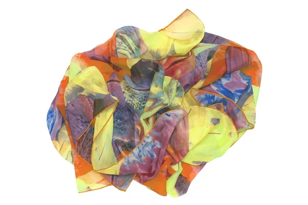 Hedvábný Šátek Izolován Detailní Záběr Krásně Složené Mnohobarevné Hedvábné Šály — Stock fotografie