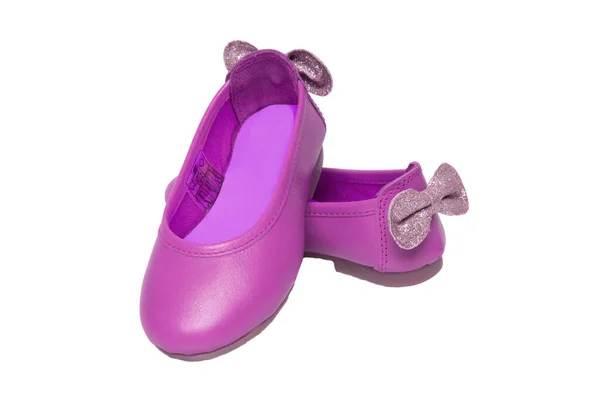 Des Chaussures Roses Gros Plan Chaussures Petites Filles Rouges Avec — Photo