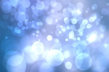 Soyut bulanık taze bahar ışığı hassas pastel mavi turkuaz bokeh arkaplan dokusu parlak dairesel yumuşak renk ışıkları ve yıldızlarla. Kart konsepti. Güzel arkaplan illüstrasyonu.