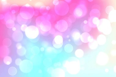 Soyut, taze, bulanık bahar ışığı hassas pastel mavi, beyaz, bokeh arkaplan dokusu parlak dairesel yumuşak renkli ışıklar. Güzel arkaplan illüstrasyonu.