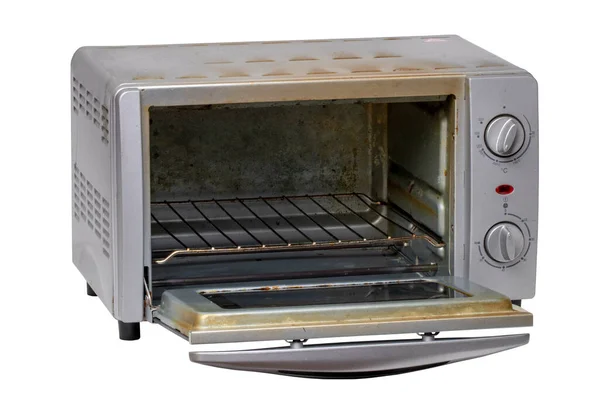 Household Kitchen Appliances Close Old Small Opened Electric Oven Isolated — Stock Photo, Image
