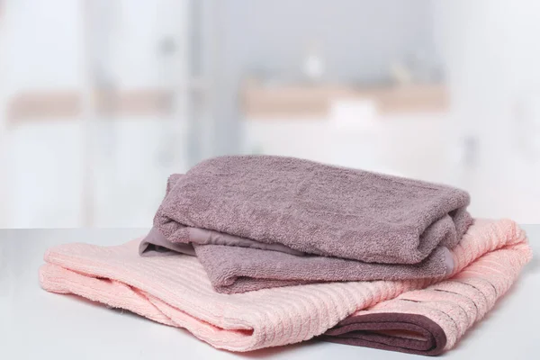 Table Top Towels Background Closeup Stack Pile Brown Pink Soft —  Fotos de Stock