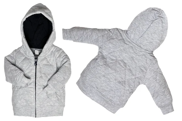 Kinderjasje Geïsoleerd Close Van Een Trendy Grijs Hoodie Jasje Vest — Stockfoto