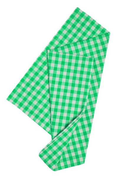 タオルは隔離された 緑と白のチェッカーナプキンやピクニックテーブルクロスのテクスチャのクローズアップは 白い背景に隔離されています キッチンタオル — ストック写真