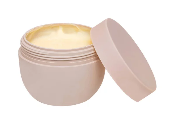 Cosmetic Labels Closeup Open Cosmetic Jar Concealer Cream Makeup Foundation — Stock Photo, Image