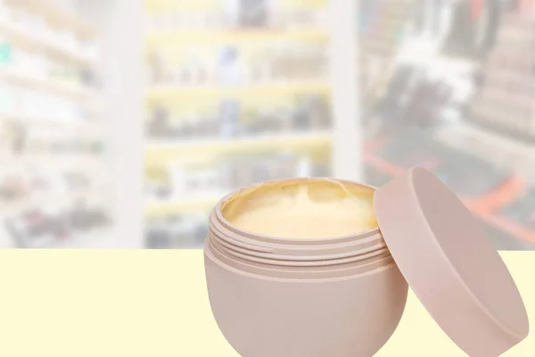 Closeup Open Cosmetic Jar Concealer Cream Makeup Foundation Moisturising Cream — Stock Photo, Image
