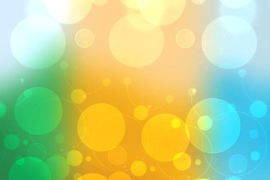 Soyut gradyan açık mavi turkuaz sarı, parlak, bulanık arka plan dokusu dairesel bokeh ışıkları. Güzel, taze bir fon. Tasarım için boşluk.