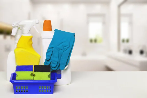Czystość Higiena Gospodarstw Domowych Zbliżenie Produktów Sprzątania Domu Środków Czyszczących — Zdjęcie stockowe