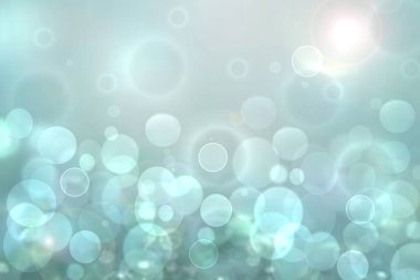 Soyut bulanık taze bahar ışığı hassas pastel mavi turkuaz bokeh arkaplan dokusu parlak dairesel yumuşak renkli ışıklar. Kart konsepti. Güzel arkaplan illüstrasyonu.