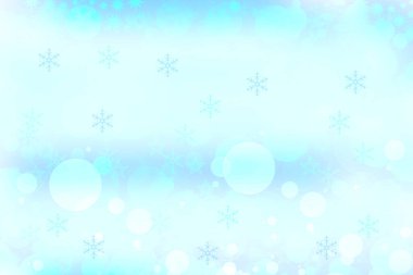 Soyut, bulanık, neşeli, narin kış Noel 'leri ya da parlak turkuaz mavi ve parlak bokeh ışıklı yıldızlar ve kar taneleriyle yeni yıl arkaplan dokusu. Kart kavramı.