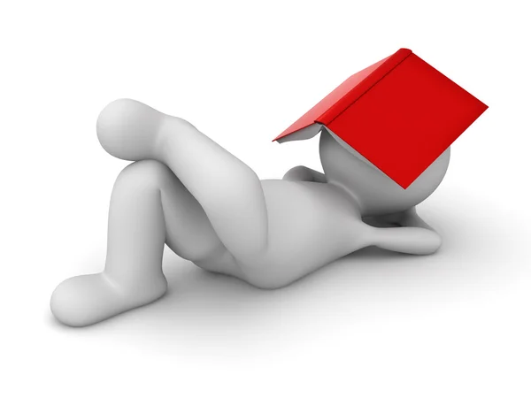 3d man lying down with a red book covering his face over white floor — Stock Photo, Image