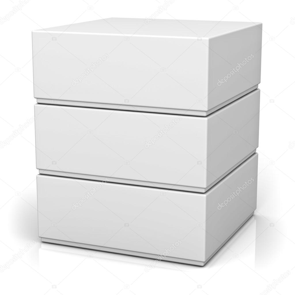 Three blank boxes with lids isolated on white background