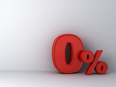 Kırmızı sıfır yüzde veya beyaz duvar arka plan üzerinde % 0