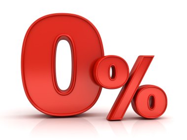 Sıfır yüzde veya % 0 beyaz arka plan üzerinde izole kırmızı