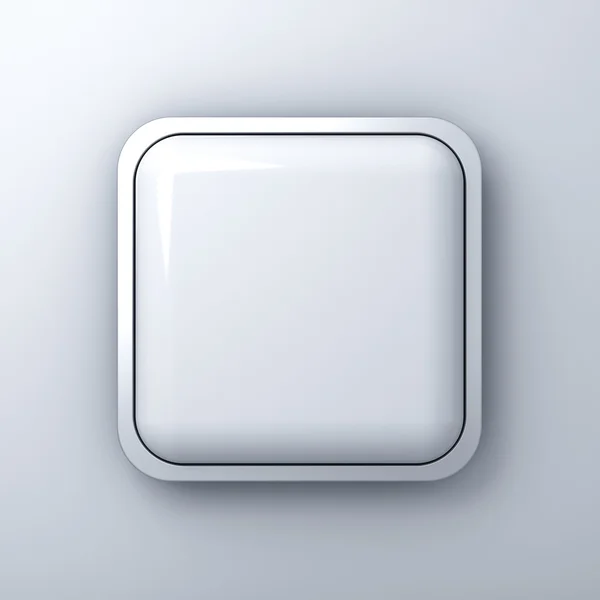空白的方形按钮或与铬金属框架与阴影的白墙背景广告牌 — 图库照片