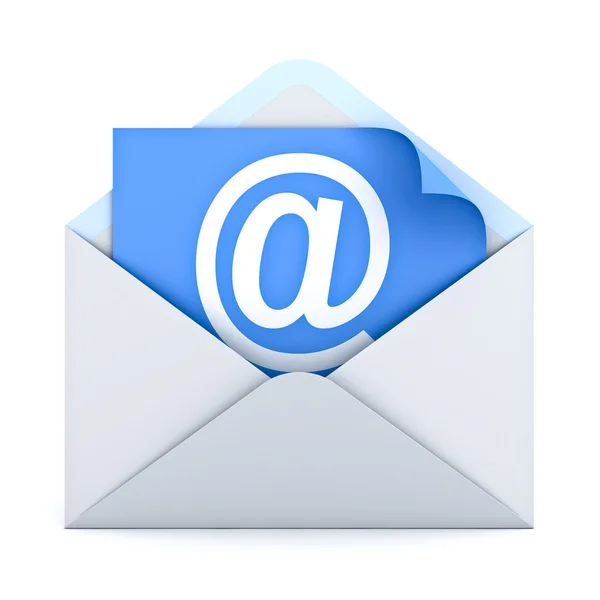 Wit bij sign mail op papier in envelop E mail concept geïsoleerd op witte achtergrond — Stockfoto