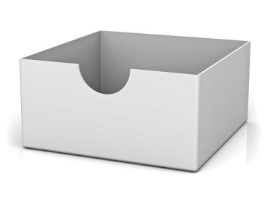 Beyaz arka planda yansıma ve gölge ile izole boş kutu