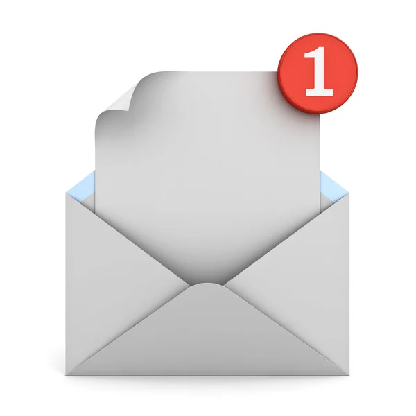 E mail jednu novou e-mailovou zprávu v Doručená pošta koncepce izolovaných na bílém pozadí se stínem — Stock fotografie