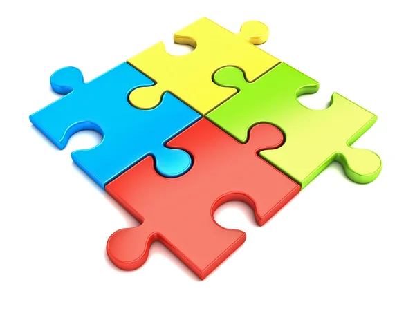 Colorful jigsaw puzzle pieces concept isolated on white background with shadow — Stock Photo, Image