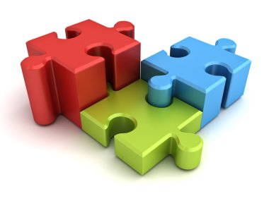Beyaz arka plan üzerinde izole renkli parçalı bulmaca parçaları kavramı