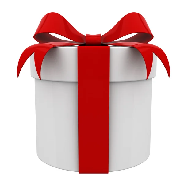 Caja regalo presente con lazo de cinta roja aislado sobre fondo blanco —  Fotos de Stock