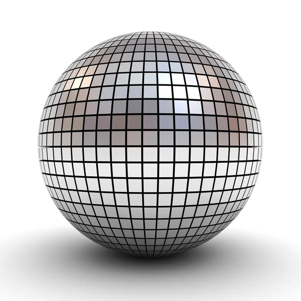 Metalliska polygonal chrome sfär eller disco ball isolerade över vit bakgrund med skugga — Stockfoto