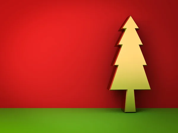 Albero di Natale in oro su sfondo rosso e verde con ombra per la decorazione natalizia — Foto Stock