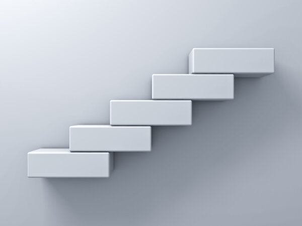 Abstract stairs or steps concept on white wall background with shadow