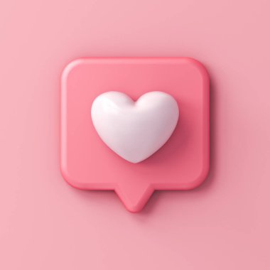 Tatlı 3D aşk, kalp sosyal medya bildirim simgesi gibidir. Pembe pastel renkli duvar arkaplanı, en düşük kavramsal 3D görüntüleme ile.