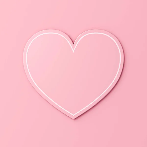 ピンクのパステルカラーの背景に描かれた甘い空白のハートバレンタインカードと影の最小限の概念的な3Dレンダリング — ストック写真