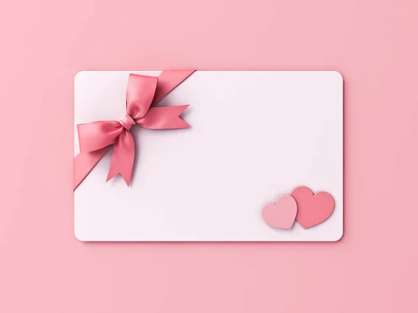 Blank Valentine Gift Card Con Fiocco Nastro Rosa Mini Coppia — Foto Stock