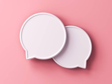 Beyaz boş konuşma baloncukları pembe pastel renkli duvar arkaplanında izole edilmiş. Gölge minimum kavramsal 3D görüntüleme